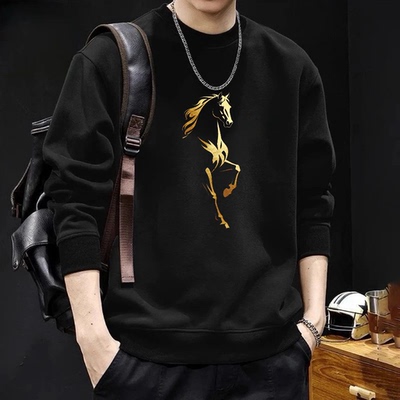 秋冬新款马年男士长袖圆领套头卫衣潮流印花休闲时尚百搭上衣潮
