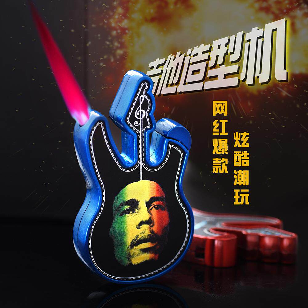 创意可爱趣味卡通小吉他打火机贝斯造型粉红火焰打火机防风点烟器