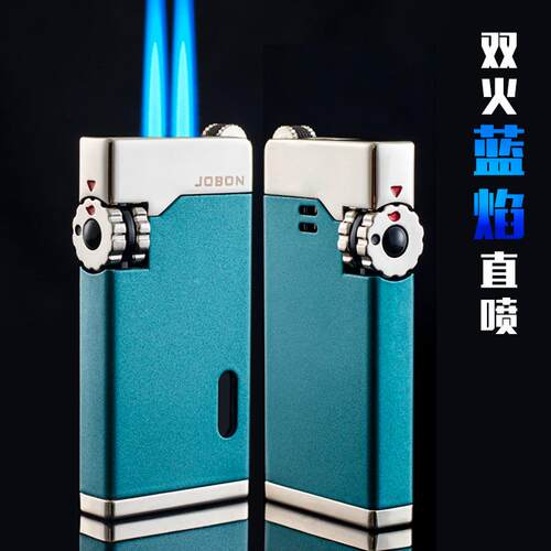 新款创意蓝焰双直冲砂轮打火机可透视气仓充气打火机ZB-999