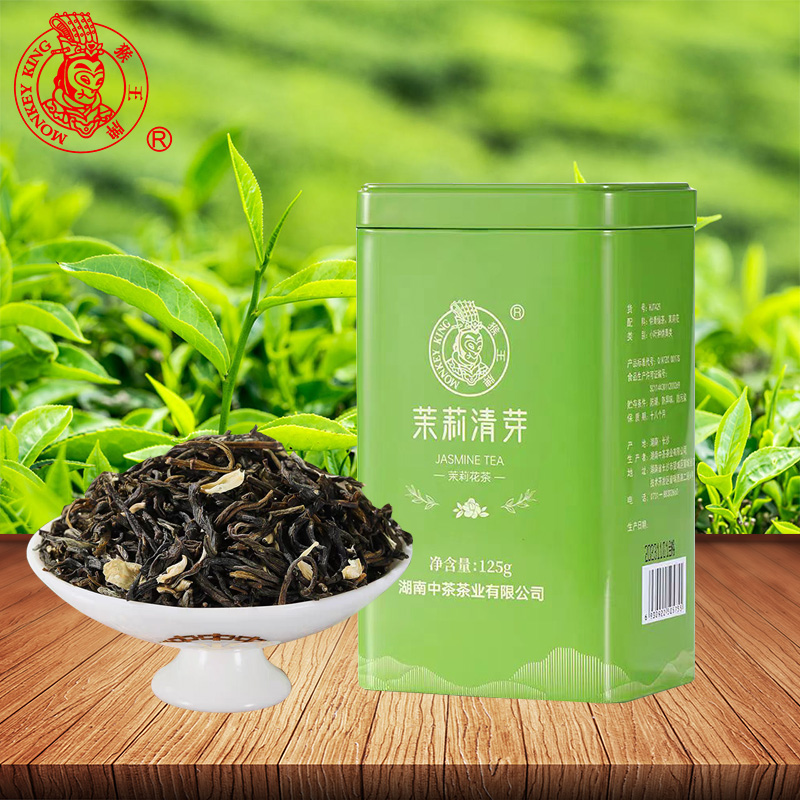 2024年新茶猴王茉莉清芽茉莉花茶125g罐装特级口粮茶叶特级茶叶