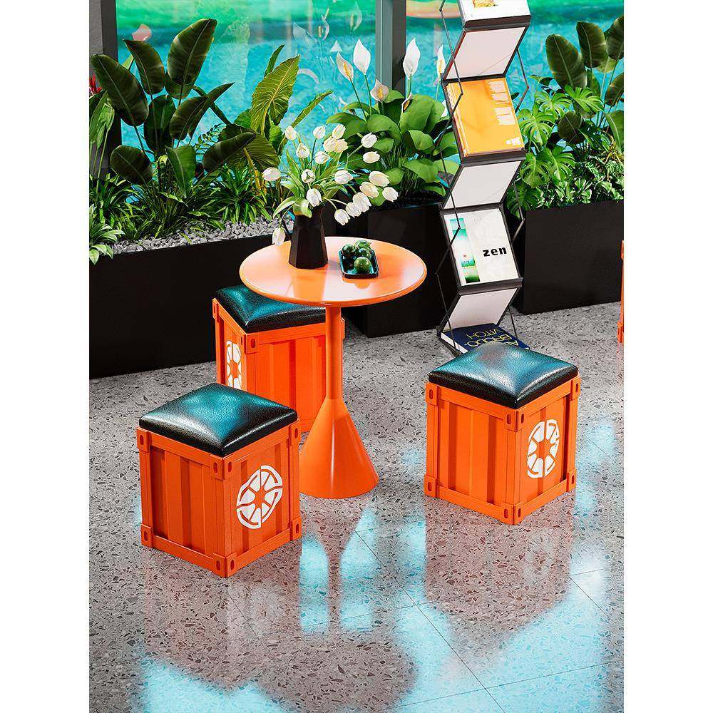 工业风铁艺矮凳茶几商用健身房服装奶茶店休息区休闲洽谈桌椅组合