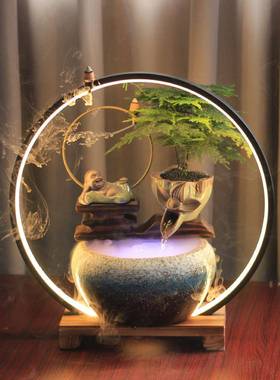 流水器摆件 开业礼品 电视柜办公室小鱼缸新中式陶瓷禅意客厅软装