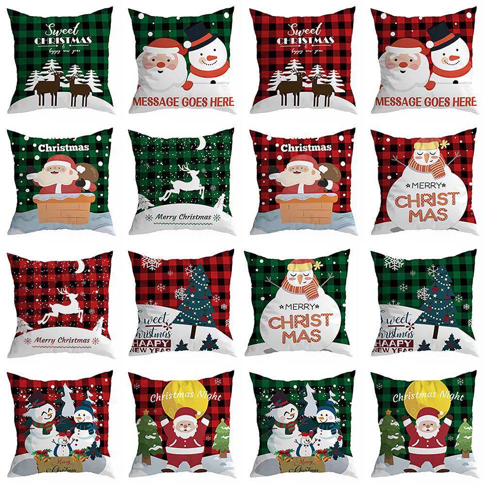 跨境圣诞抱枕套桃皮绒麋鹿印花客厅卧室靠枕套亚马逊家居靠垫套