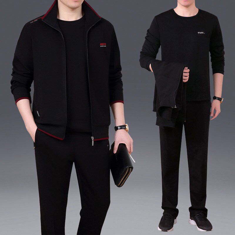 迈耐克斯中老年休闲运动服套装男士春季爸爸宽松卫衣跑步服三件套