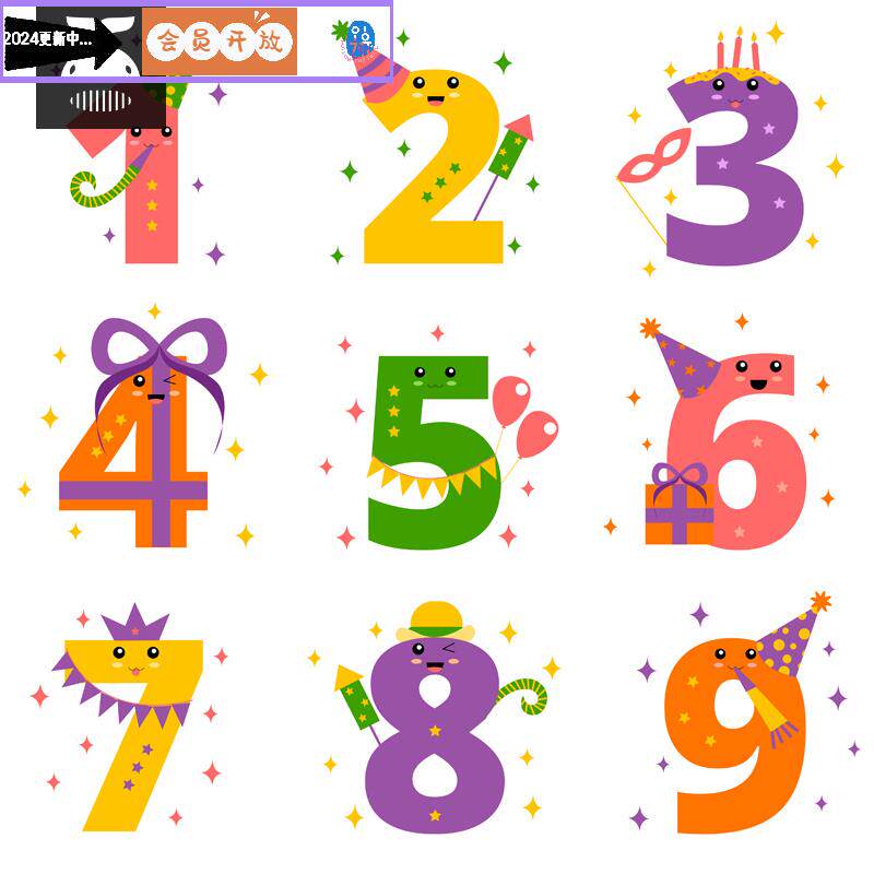 可爱卡通生日周年庆艺术数字海报元素阿拉伯数字ai矢量设计素材图