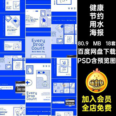 节约用水海报PSDpsd水资源18套环保健康模板保护平面世界公益公益