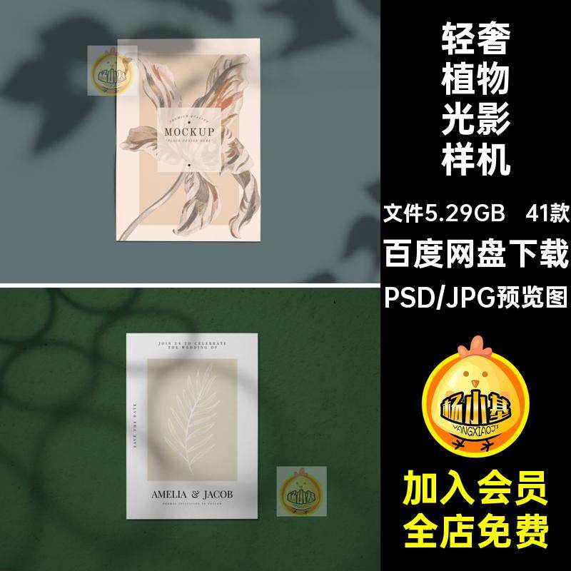 花卉植物光影样机树叶阴影背景免PSD奢PNG图片扣轻元素41款影子