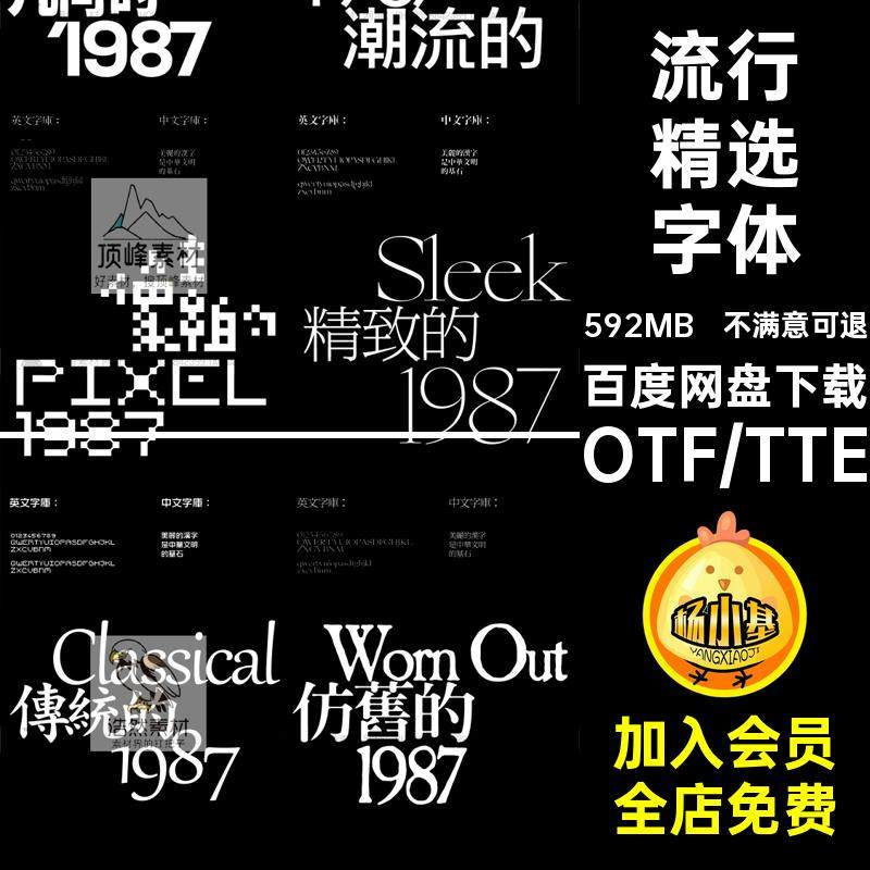 流行简约时尚潮流中英文字体包下载AI无衬线PS字体库PPT电脑字体