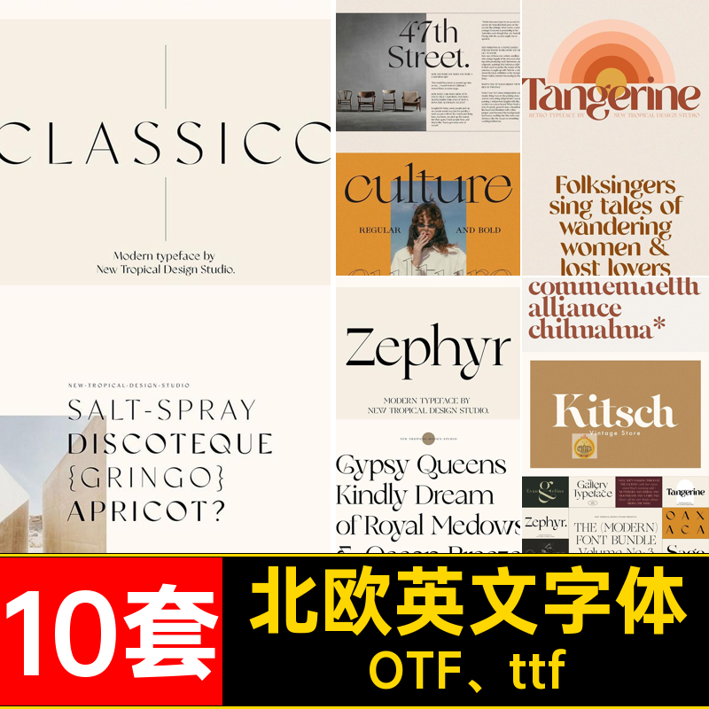 优雅轻奢酸性衬线英文字体OTF ttf杂志10套北欧包LOGO标题高级