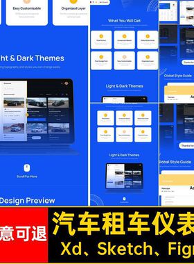汽车租车仪表板Sketch端预订蓝色租车服务UIXd Sketch Figma