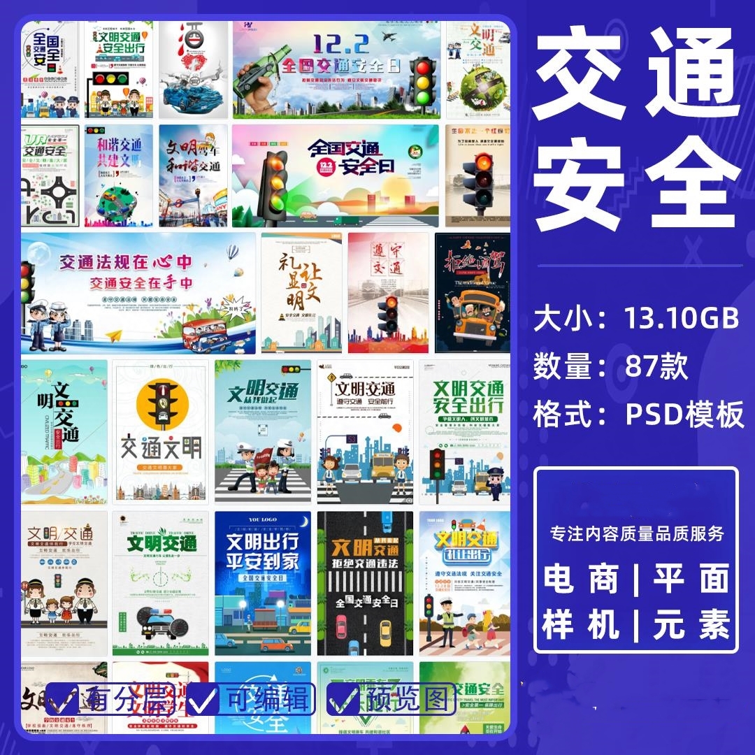 交通安全海报文明出行宣传交警道路安全psd设计模板素材