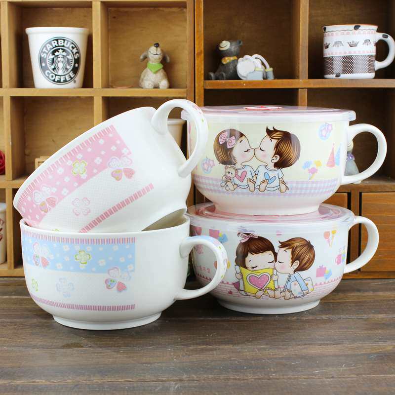 带把碗有手柄加大号微波炉便当盒陶瓷泡面杯碗带盖带手柄方便面碗|ruв категории посуда, посуда, чаша - от Buy2taobao.com для оказания профессиональной услуги покупки агента Taobao