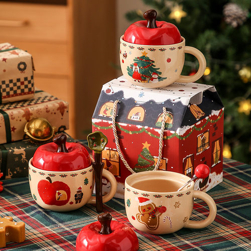 圣诞礼物创意带盖苹果马克杯女生