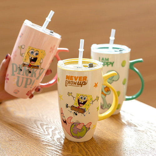 海绵宝宝联名马克杯情侣对杯带盖