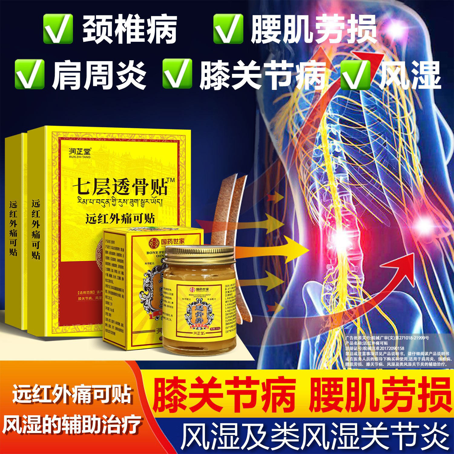 七层透骨贴腰椎贴腰肌劳损贴膏颈椎病肩周炎类风湿关节炎非腰膏药