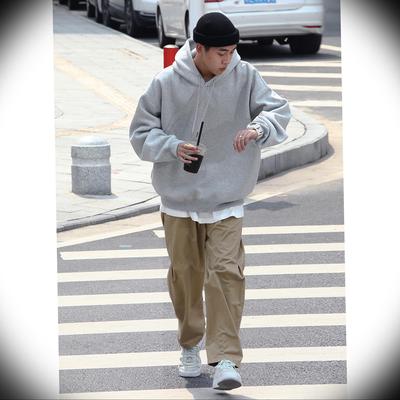 Batterup秋款情侣外套头连帽衫美式宽松纯色oversize连帽卫衣男女