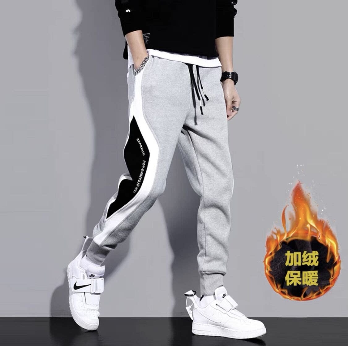 男士卫裤春秋冬季潮牌韩版新款加绒休闲裤男装大码宽松运动束脚长