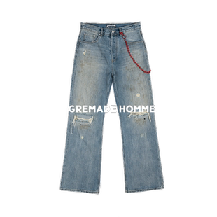 型泥染膝盖破坏洗水宽松直筒微喇牛仔裤 GREMADE 2021M版