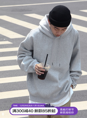 Batterup秋冬新款外套美式宽松纯色oversize灰色连帽卫衣男潮加绒