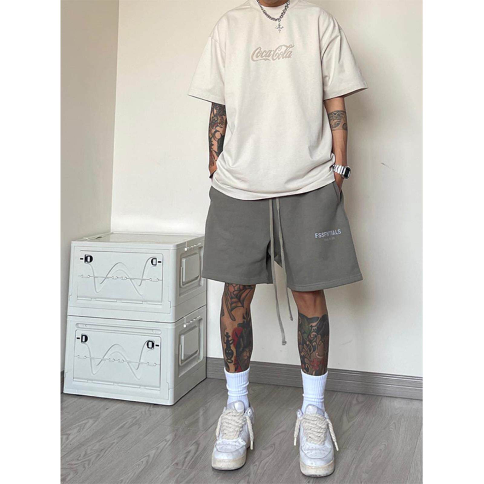 短裤男款夏季潮牌阔腿印花美式运动裤子ins时尚潮流宽松休闲卫裤