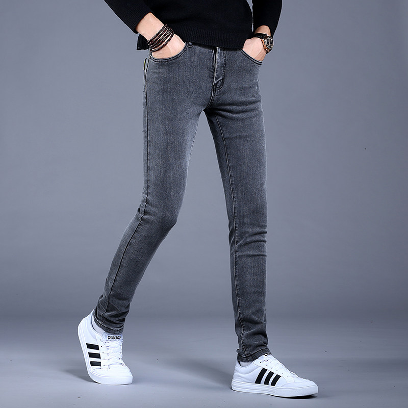 高端灰色牛仔裤男2026夏季薄款男士修身小脚弹力裤子百搭潮流长裤