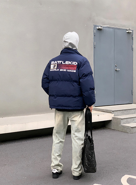 RIMO「国潮旗帆设计」美式潮牌立领印花棉衣外套男情侣藏青色棉服