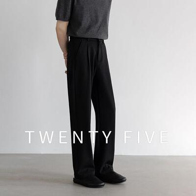 TWENTY FIVE 轻奢商务男士黑色直筒西裤夏季垂感休闲百搭极简长裤