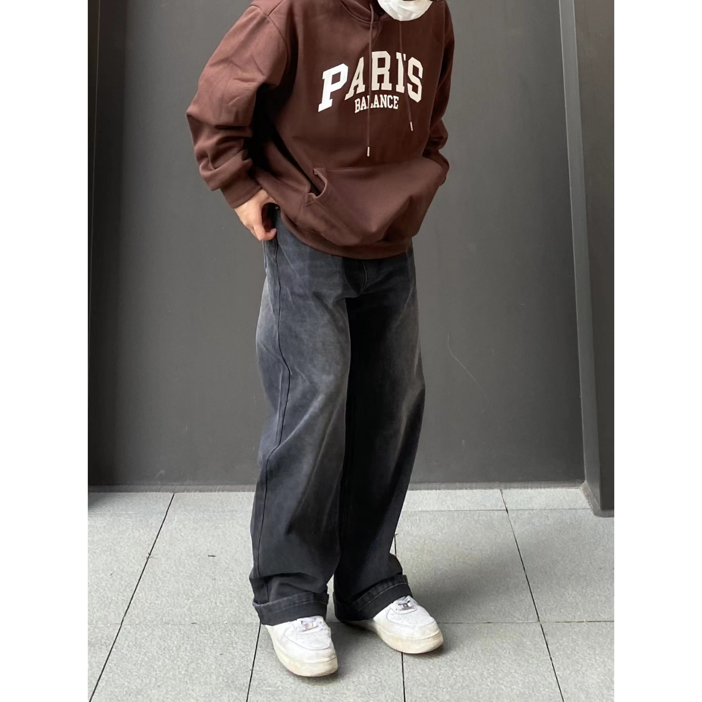 98SQUID 黑灰阔腿牛仔裤男女2025新cleanfit宽松休闲复古直筒长裤