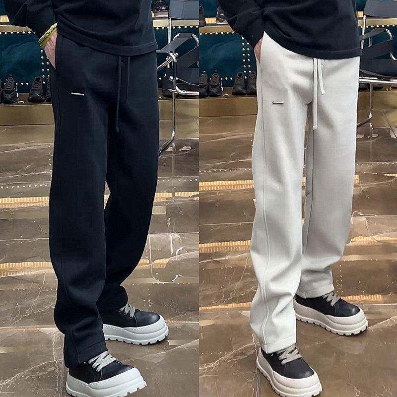 春秋新款时尚弯刀直筒休闲裤男高级纯色运动卫裤简约宽松百搭长裤