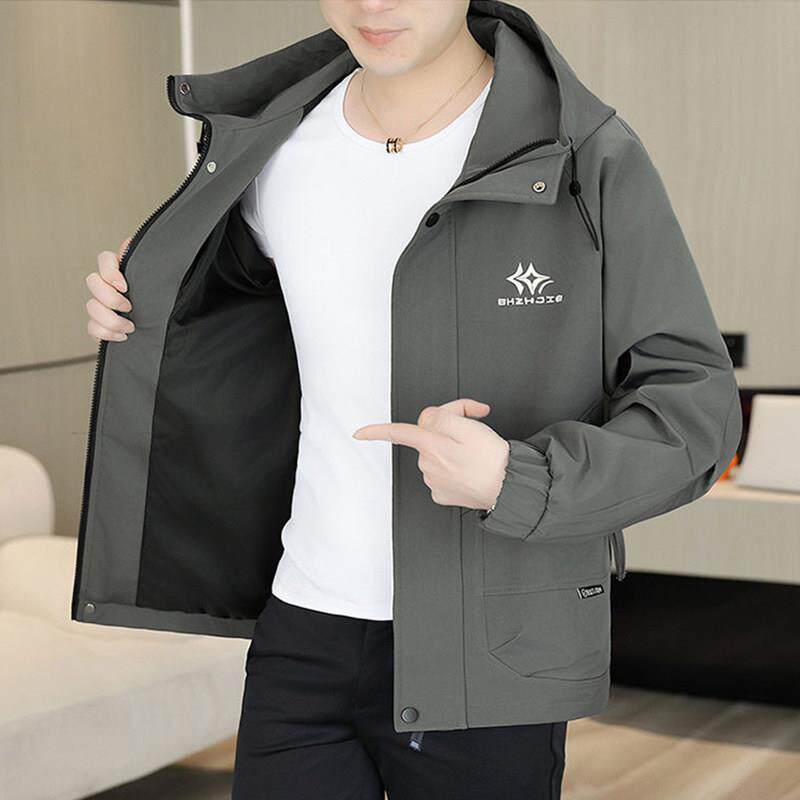 春季外套男款春装2026新款连帽派克服上衣春秋季冲锋衣工装夹克