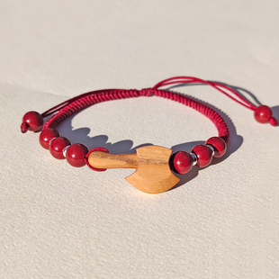 纯手工真桃木手链女款 婴儿童宝宝手串天然红绳脚链正宗小斧子挂件