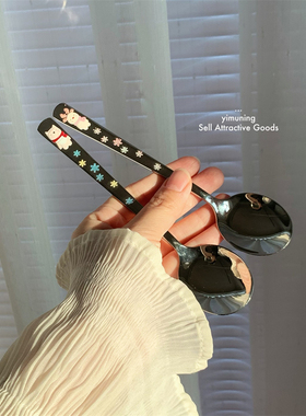 一木宁 304不锈钢勺子长柄家用小调羹卡通儿童韩式吃饭可爱汤匙