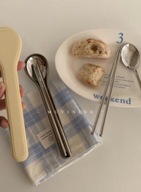 一木宁 便携餐具ins小学生上班族旅行外出304不锈钢筷子勺子套装