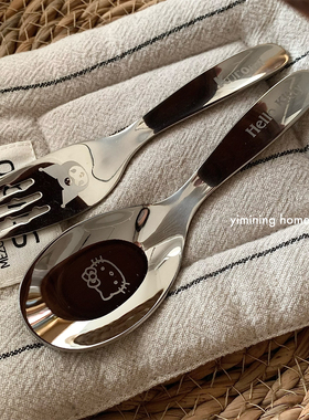 一木柠 316不锈钢儿童勺子叉子元宝勺婴儿吃饭勺汤勺汤匙调羹宝宝