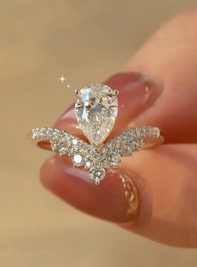 纯银s925莫桑石高颜值水滴戒指豪华女士百搭感结婚求订婚礼物