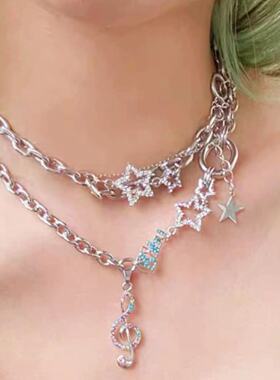 梦幻音符y2k水钻星星音符项链辣妹朋克甜酷夸组合张设计颈链