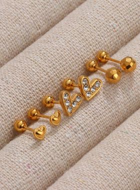 精致简约钛钢拧螺丝耳骨钉 18k金电镀保色设计感耳饰洗澡免摘