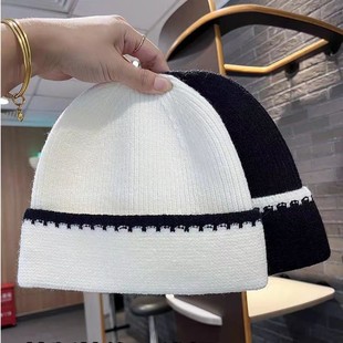 韩版 撞色针织帽女秋冬加厚保暖毛线帽简约百搭冷帽显脸小