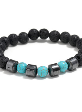 时尚男士饰品亚马逊wish串珠手链欧美复古火山石弹力手串跨境