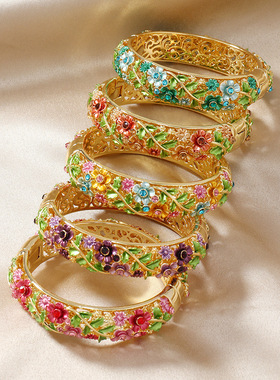 韩版手镯景泰蓝民族风饰品女镂空纯手制彩绘合金镯子服装配饰手链