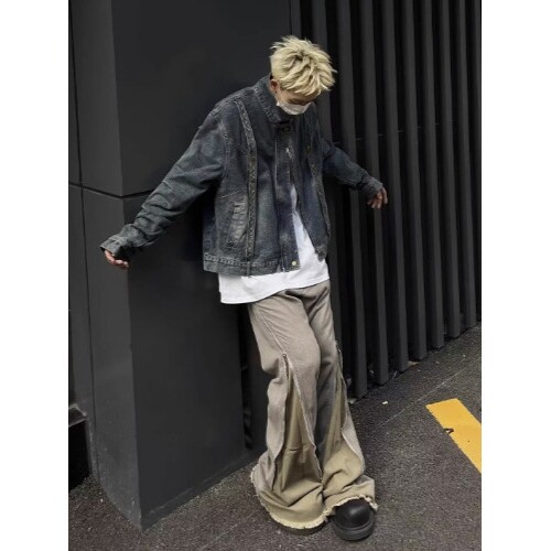 日本品质新款国潮春秋水洗复古做旧牛仔外套男生情侣嘻哈宽松休闲