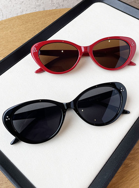 日本品质复古红色猫眼墨镜女方圆脸显瘦2025新款椭圆高级感韩版太