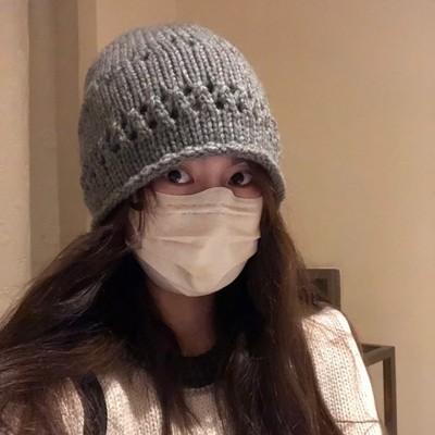 日本品质GREENHOUSES韩系镂空针织毛线帽子女羊毛混纺百搭显脸小