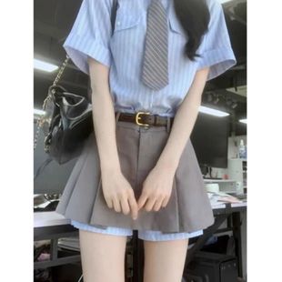 学院风条纹衬衫 连衣裙子女夏季 2025新款 日韩系jk制服百褶短裙套装