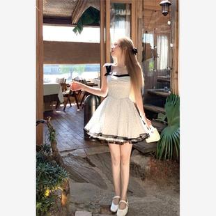 2025法式 气质甜美收腰吊带公主裙 少女夏季 波点连衣裙蝴蝶结新款