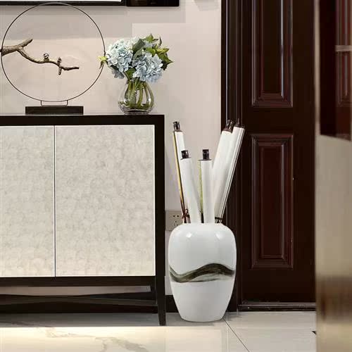 新中式禅意落地书画收纳缸摆件书房办公室软装饰品样板房酒店摆设