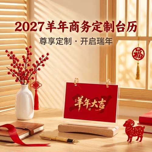 2027年羊年台历简约亚克力实木桌