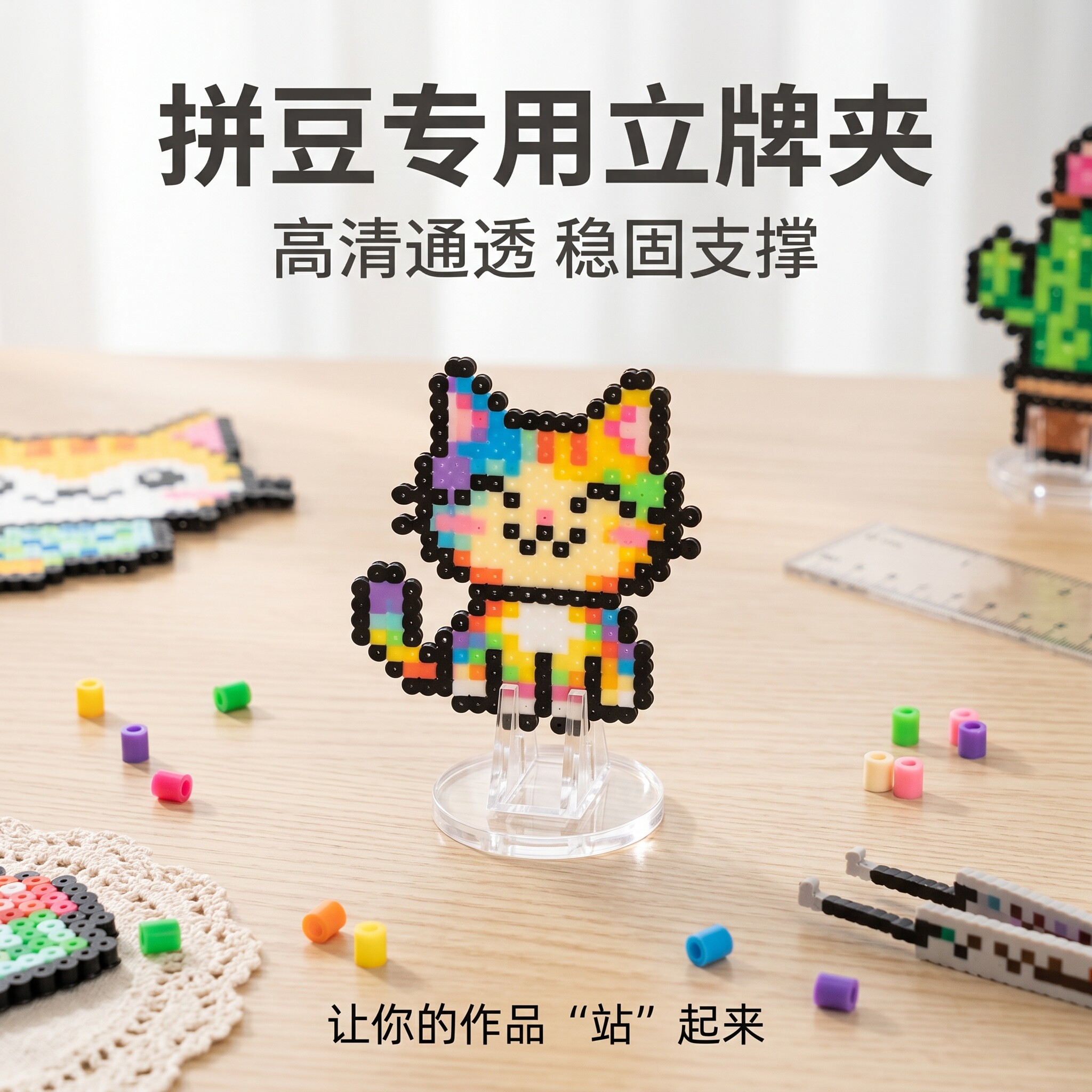 透明亚克力固定夹拼豆底座图片