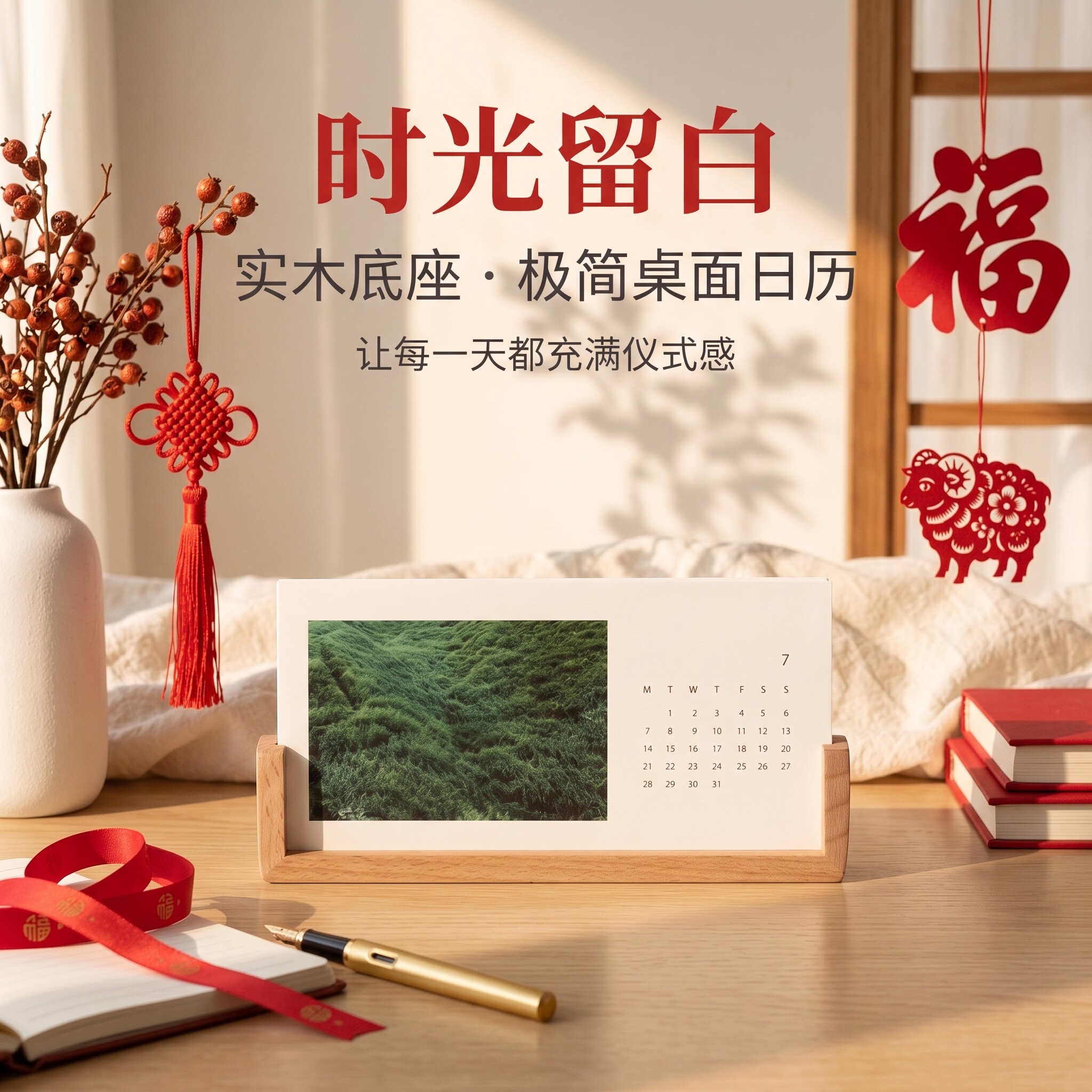 2027羊年定制实木台历高级简约照片日历自制相册台历桌面摆件纪念礼物情侣亲子照片定制新年创意礼品原木底座