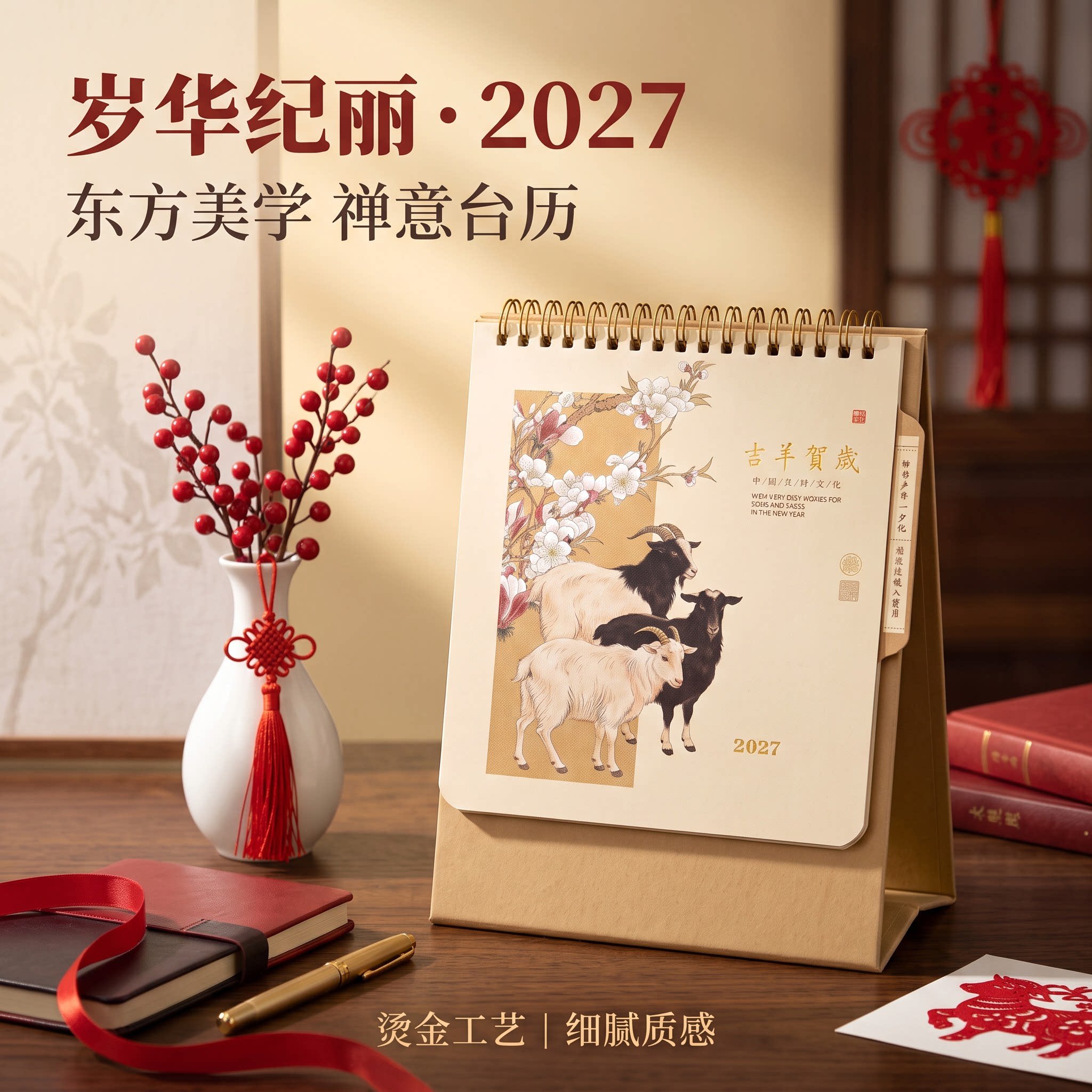 2027年台历创意纸质立体日历个性工艺摆件摆台办公桌书房客厅装饰新年礼物公司企业商务订制定做原创简约复古